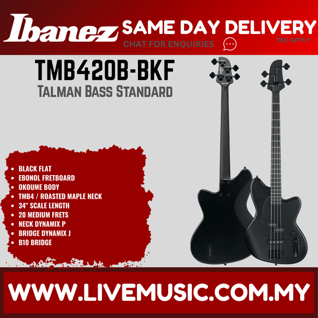 Ibanez Talman TMB420B Electric Bass Guitar - Black Flat (TMB420B-BKF/TMB420B BKF)