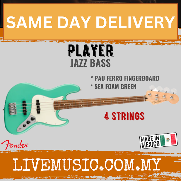 Fender Player Jazz Bass Electric Guitar, Pau Ferro FB, Sea Foam Green