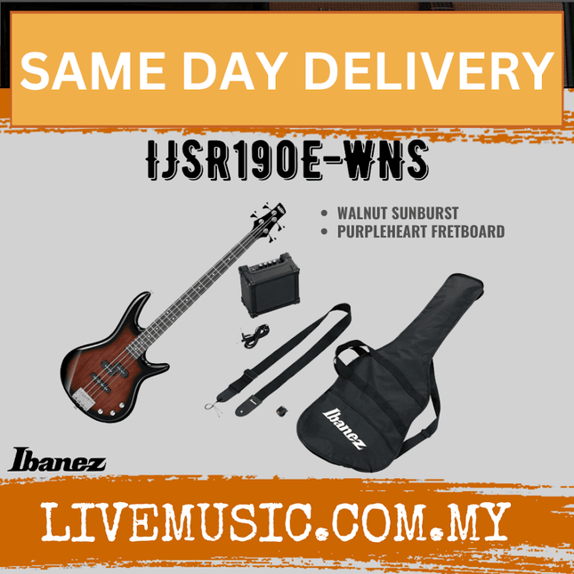 Ibanez IJSR190E Electric Bass Guitar Jumpstart Pack - Walnut Sunburst