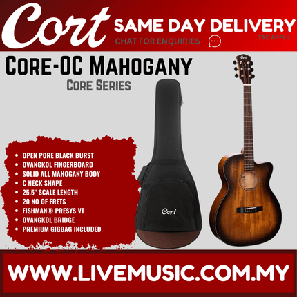 Cort Core-OC Mahogany All-Solid Acoustic-Electric Guitar with Bag - Open Pore Black Burst (CoreOC/CORE)