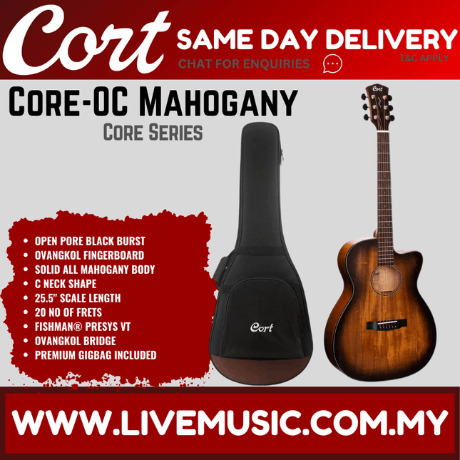 Cort Core-OC Mahogany All-Solid Acoustic-Electric Guitar with Bag - Open Pore Black Burst (CoreOC/CORE)