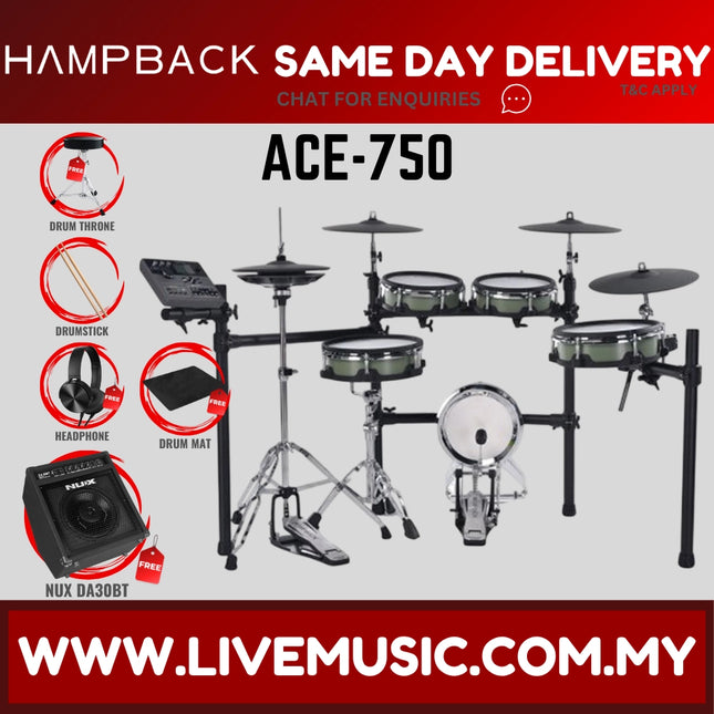 Hampback ACE-750 Full Mesh Digital Drum Set w/Headphone, Drumstick And Drum Throne - ( ACE750 ACE 750 )