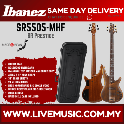 Ibanez SR5505-MHF SR Series Electric Bass, Mocha Flat ( SR5505-MHF/SR5505 MHF)