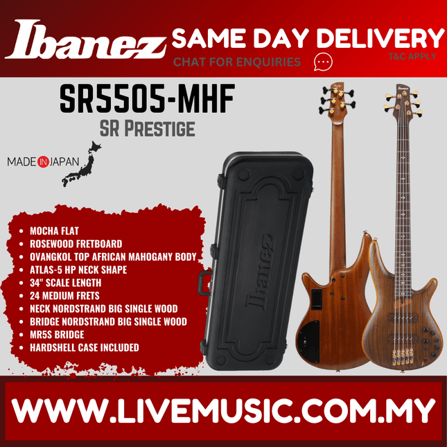 Ibanez SR5505-MHF SR Series Electric Bass, Mocha Flat ( SR5505-MHF/SR5505 MHF)