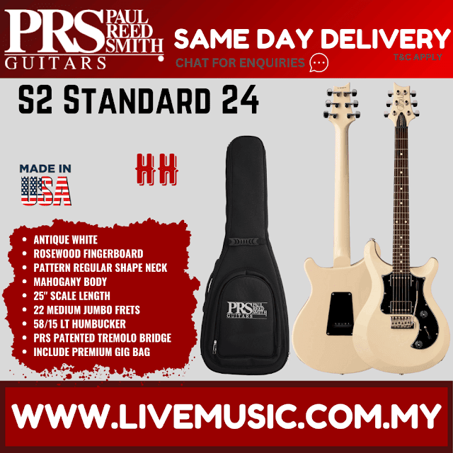 PRS S2 Standard 24 Electric Guitar w/Bag - Antique White/Charcoal Satin/Vintage Cherry