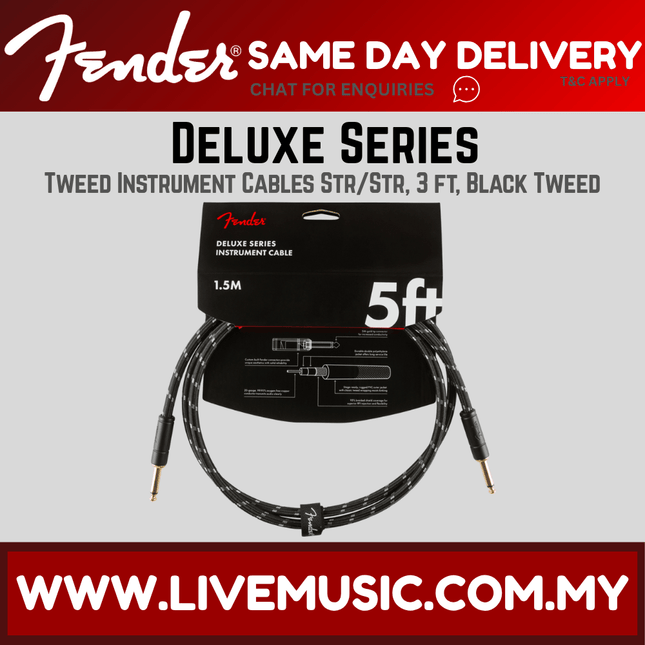 Fender Deluxe Series Instrument Cable, 5ft - Black Tweed