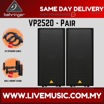 Behringer Eurolive VP2520 2000-watt Dual 15'' Passive Speaker w/Speaker Stand and Cable - Pair ( VP-2520 / VP 2520 )