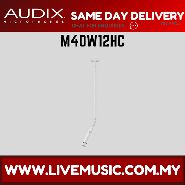 Audix M40W12HC Miniature High-Output Hypercardioid Ceiling Microphone with 12" Gooseneck  - White (M40-W12HC/M40 W12HC)