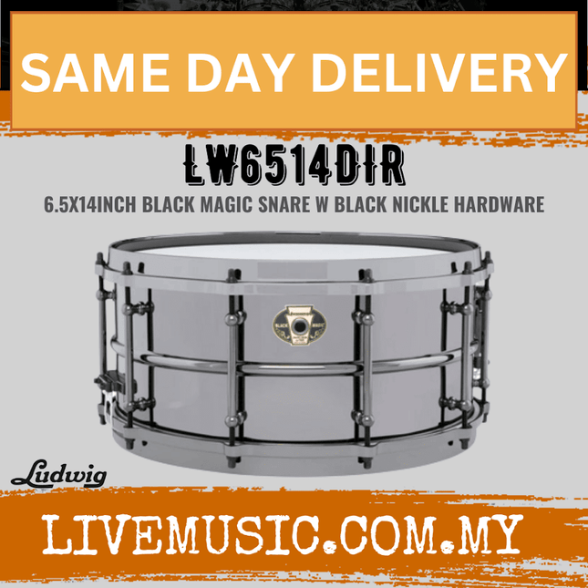 Ludwig LW6514DIR 6.5x14inch Black Magic Snare w Black Nickle Hardware and Die-Cast Hoops