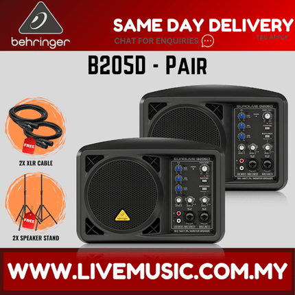 1150W 5.25" Powered Monitor Speaker w/Wireless Mic, Speaker Stand and Cable - Pair ( B-205D / B 205D )