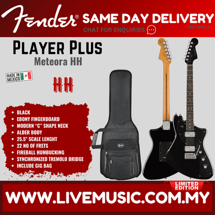 Fender Limited Edition Player Plus Meteora Electric Guitar, Ebony FB, Black