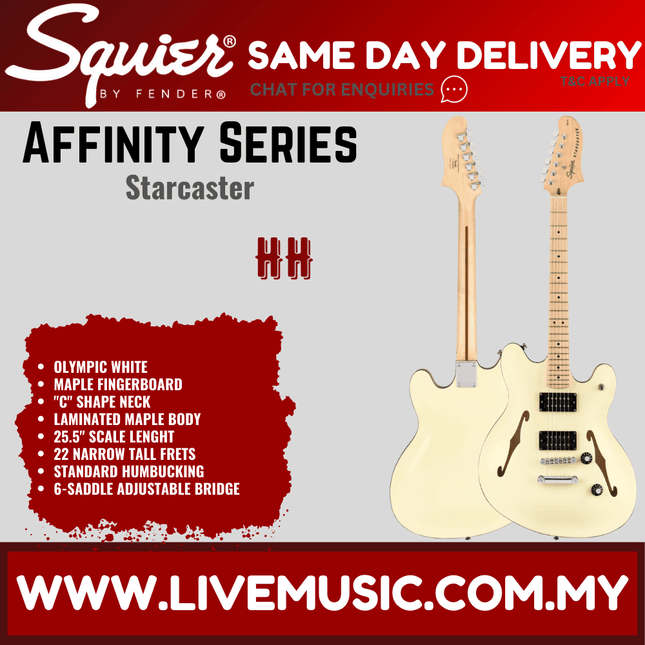 Squier Affinity Series Starcaster Electric Guitar, Maple Fretboard - Olympic White
