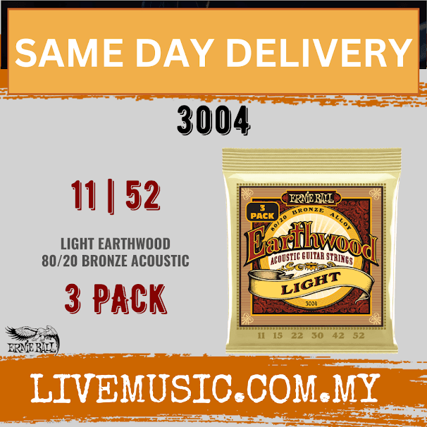 Ernie Ball 3004 Earthwood 80/20 Bronze Acoustic Guitar Strings, Light, 11-52 Gauge, 3-pack