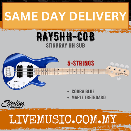 Sterling Ray5HH Stingray 5-String Electric Bass Guitar Maple Fretboard - Cobra Blue (Ray5 HH/Ray5)