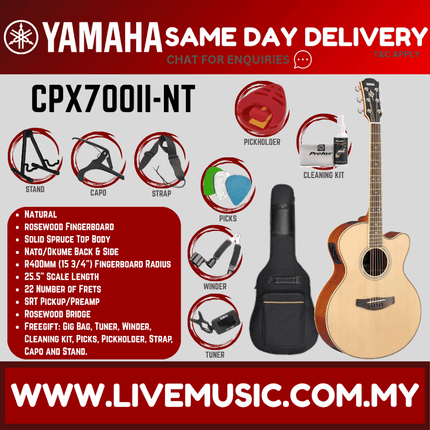 Yamaha CPX700II Medium Jumbo Solid Spruce Top Acoustic-Electric Guitar - Natural/Black/Dusk Sun Red/Sand Burst/Tinted ( CPX700 )