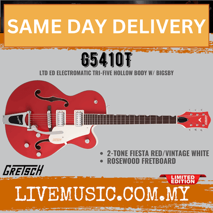 Gretsch G5410T Ltd Ed Electromatic Tri-Five Hollow Body, RW FB, 2-Tone Fiesta Red/Vintage White