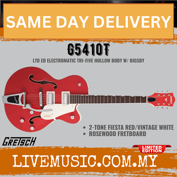 Gretsch G5410T Ltd Ed Electromatic Tri-Five Hollow Body, RW FB, 2-Tone Fiesta Red/Vintage White