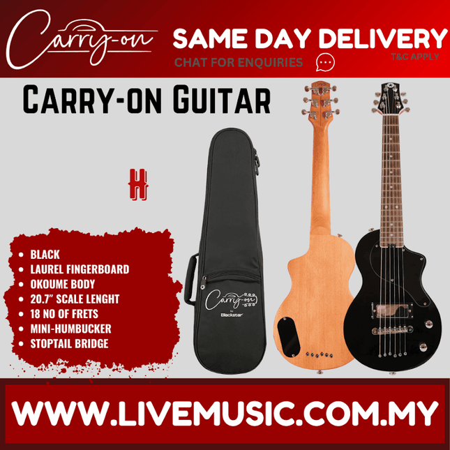 Blackstar Carry-On Travel Size Electric Guitar - Jet Black ( Carry On / CarryOn )