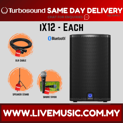 Turbosound iX12 2-Way 12" Powered Loudspeaker  w/Wireless Mic, Speaker Stand And Cable - Pair ( iX-12 / iX 12 )