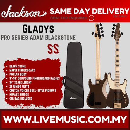 Jackson Adam Blackstone Pro Series Signature Concert 5-String Bass Guitar, Maple FB, Black Stone