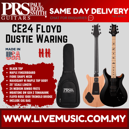 PRS Dustie Waring CE24 Floyd Electric Guitar w/Bag, Black Top