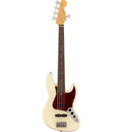 Olympic White 5-string Jazz Bass electric guitar with rosewood fretboard