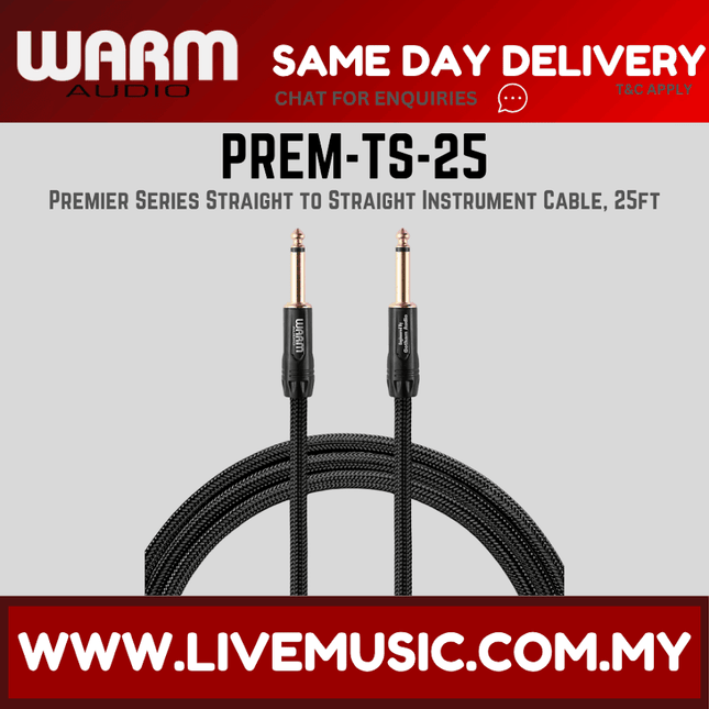 Warm Audio Premier Series Straight to Straight Instrument Cable, 25ft ( PREM-TS-25 PREMTS25 )