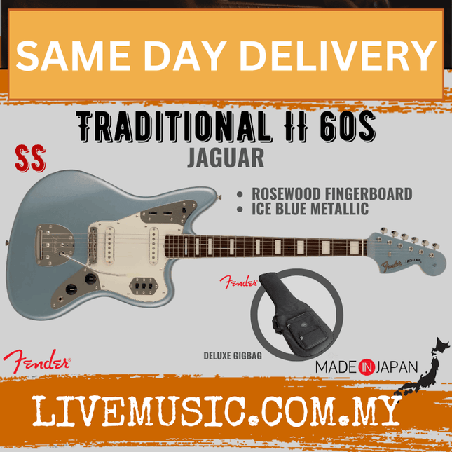 Fender Japan Traditional II 60S Jaguar Electric Guitar, RW FB, Ice Blue Metallic