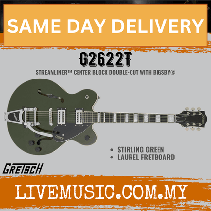 Gretsch G2622T Streamliner Center Block Double-Cut Electric Guitar w/Bigsby, Stirling Green