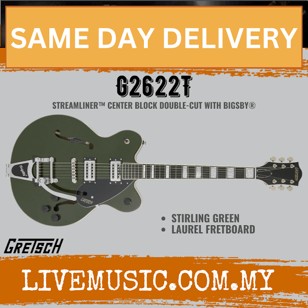 Gretsch G2622T Streamliner Center Block Double-Cut Electric Guitar w/Bigsby, Stirling Green