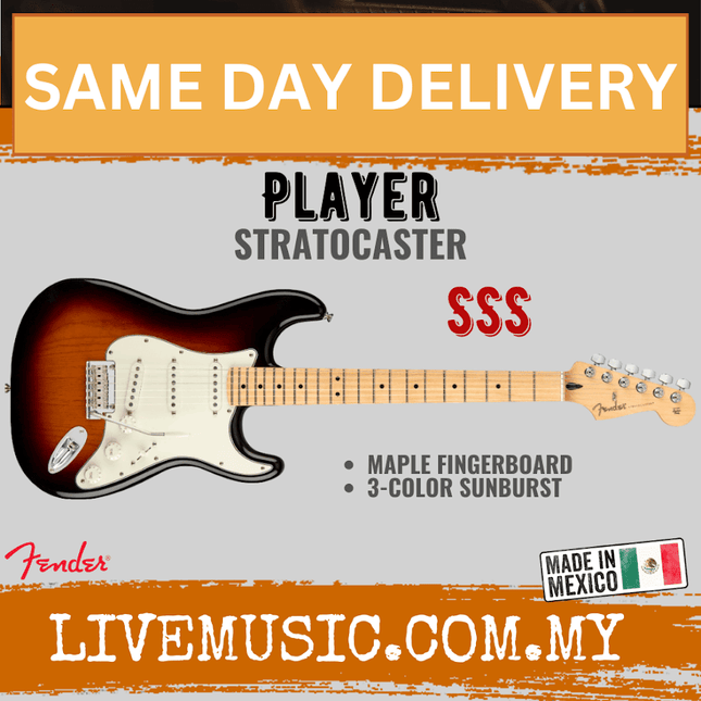 Fender Player Stratocaster Electric Guitar, Maple Fretboard - 3-Tone Sunburst