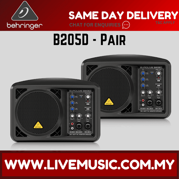 Behringer B2050 1150W 5.25" Powered Monitor Speaker w/Wireless Mic, Speaker Stand and Cable - Pair ( B-205D / B 205D )