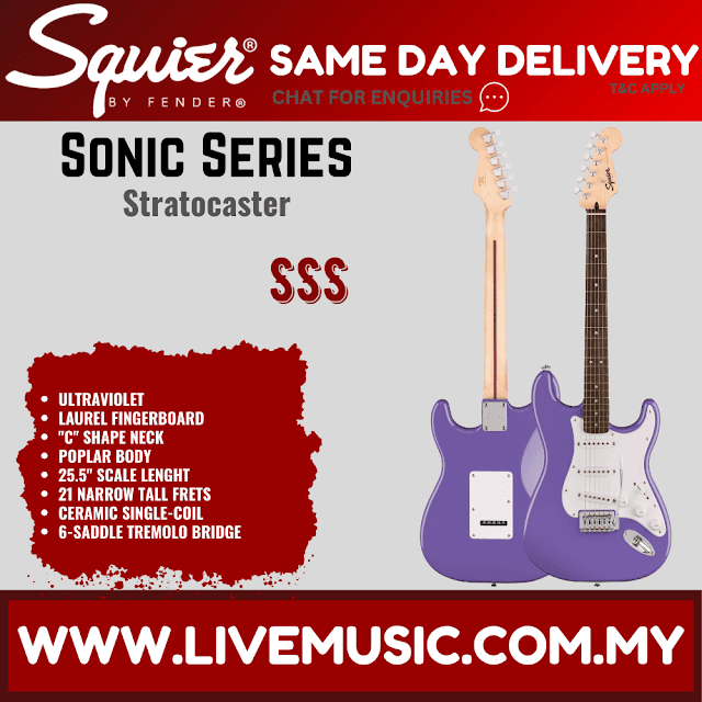 Squier Sonic Stratocaster Electric Guitar w/White Pickguard, Laurel FB, Ultraviolet