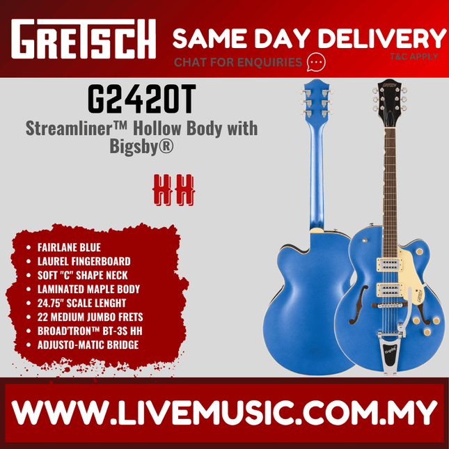 Gretsch G2420T Streamliner Hollowbody Electric Guitar w/Bigsby, Fairlane Blue