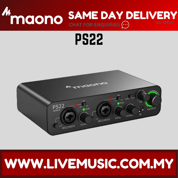 Maono PS22 Professional Audio Interface Audio Mixer for PC,Phone,Recording,Music Production,Guitar - Black (PS 22/ PS-22)