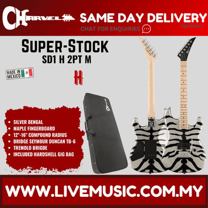 Charvel Super-Stock SD1 H 2PT M Electric Guitar, Maple FB, Silver Bengal