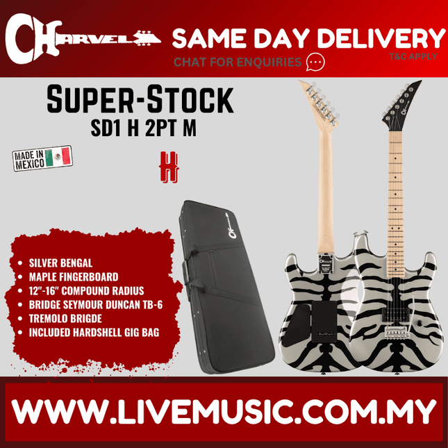 Charvel Super-Stock SD1 H 2PT M Electric Guitar, Maple FB, Silver Bengal