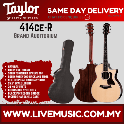 Taylor 414ce-R Grand Auditorium Acoustic Guitar w/Case, Natural Top