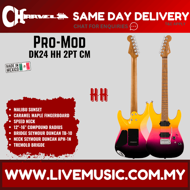 Charvel Pro-Mod DK24 HH 2PT CM Electric Guitar, Maple FB, Malibu Sunset
