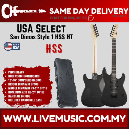 Charvel USA Select San Dimas Style 1 HSS HT Electric Guitar, RW FB, Pitch Black