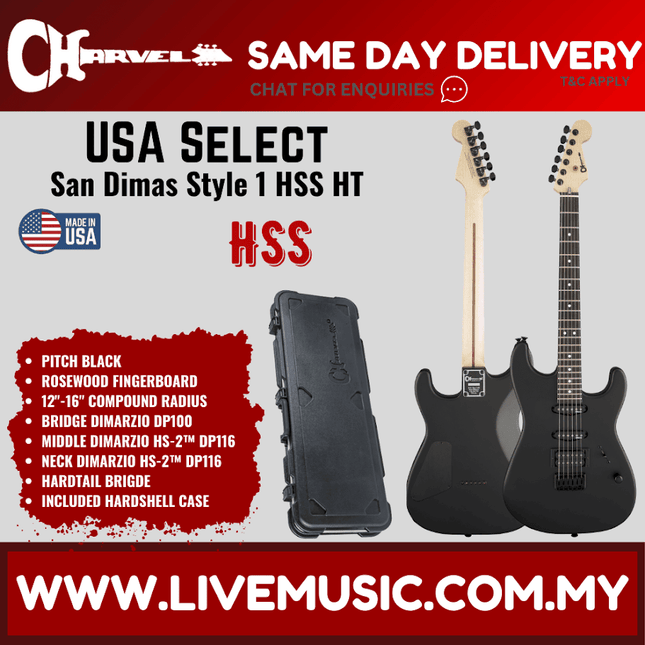 Charvel USA Select San Dimas Style 1 HSS HT Electric Guitar, RW FB, Pitch Black