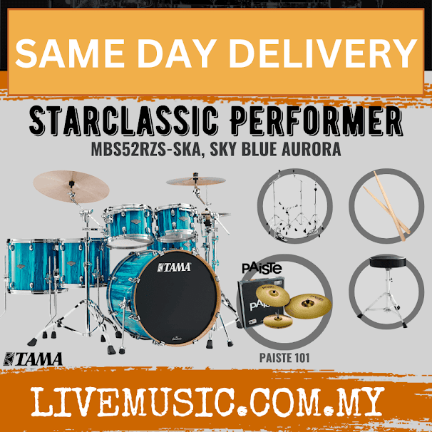 Sky Blue Aurora 5-piece drum shell pack with Paiste 101 cymbals and stand kit