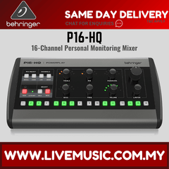 Behringer P16-HQ personal monitoring mixer front panel with channel knobs and level meters