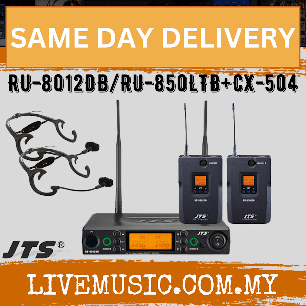 JTS RU-8012DB/RU-850LTB+CX-504 Dual channel PLL diversity detachable antenna receiver with 2x Plastic Bodypack transmitter + headworn microphone