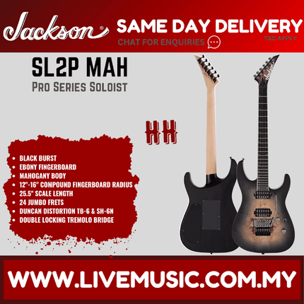 Jackson SL2P MAH Pro Series Soloist Electric Guitar, Ebony Fretboard  - Transparent Black Burst (SL2P-HT/SL2PHT)