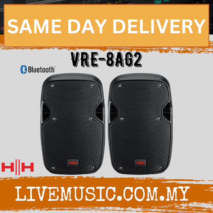 HH Electronic Vector VRE-8AG2 Active Bluetooth Speaker 8 inch With Speaker Stand And Cable - Each / Pair ( VRE8AG2 / VRE 8AG2 )