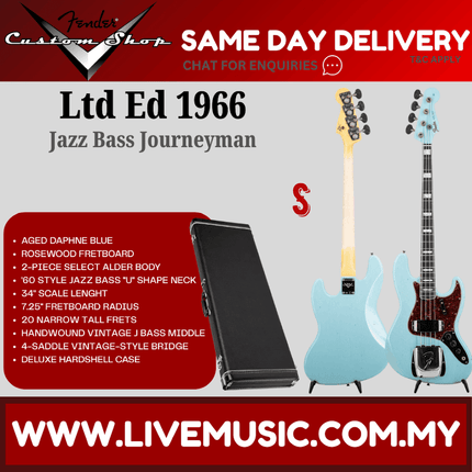 Fender Custom Shop Limited Edition 1966 Jazz Bass Journeyman Guitar, Aged Daphne Blue