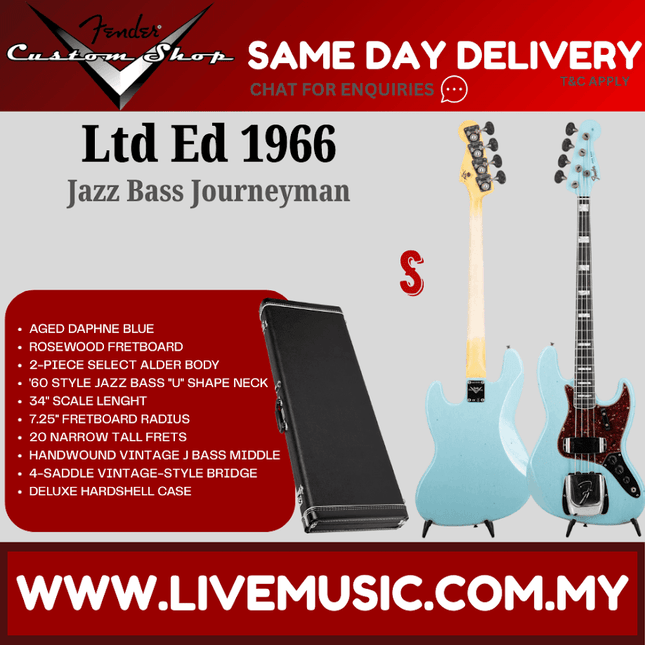 Fender Custom Shop Limited Edition 1966 Jazz Bass Journeyman Guitar, Aged Daphne Blue