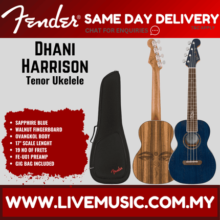 Fender Dhani Harrison Ukulele, Walnut FB, Sapphire Blue