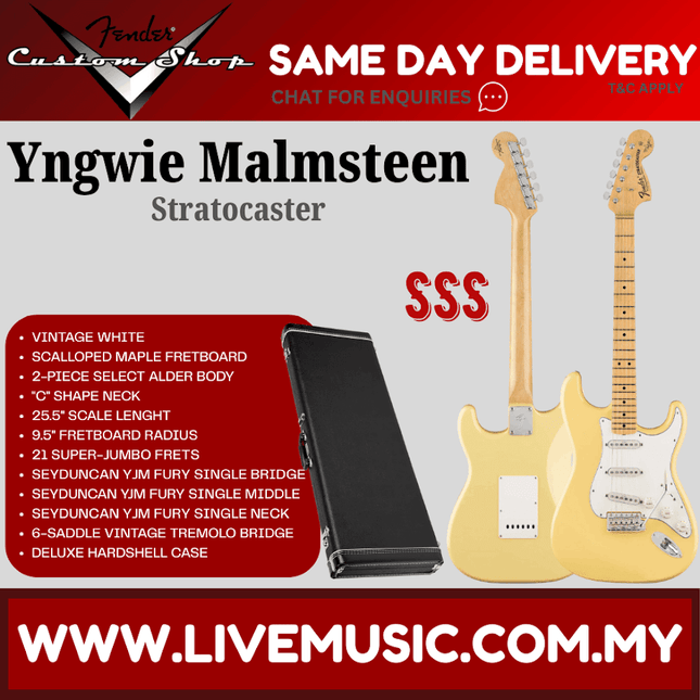 Fender Custom Shop Yngwie Malmsteen Signature Stratocaster Electric Guitar, Vintage White